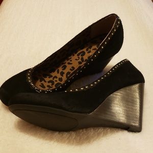 Jessica Simpson Suede Studded Black Wedges